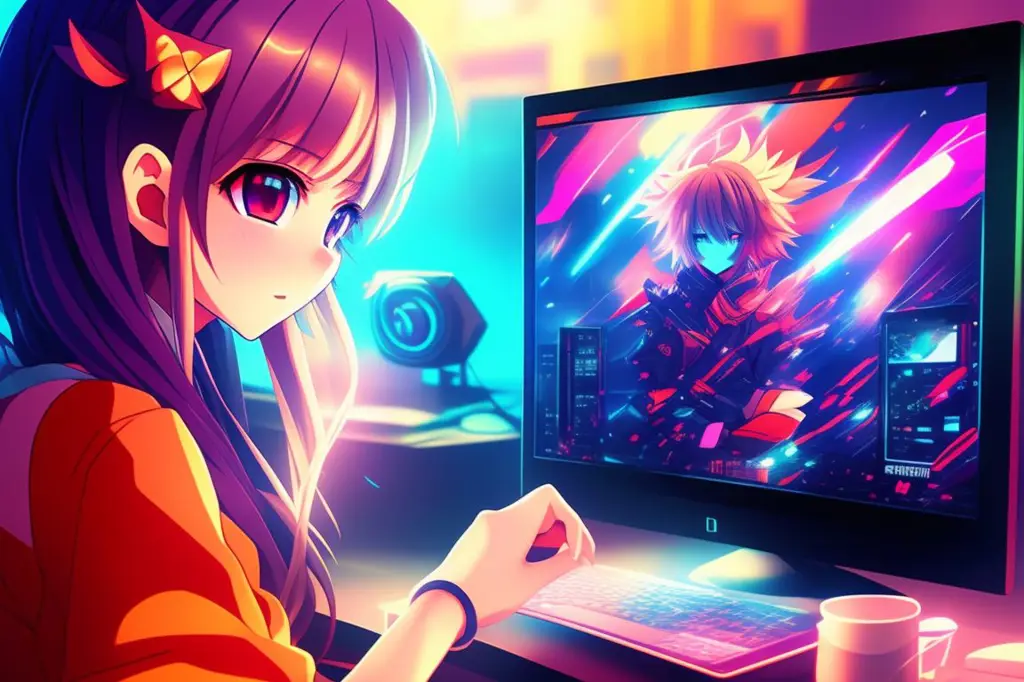 Menikmati Anime Secara Online Gambar karakter anime menonton anime di laptop