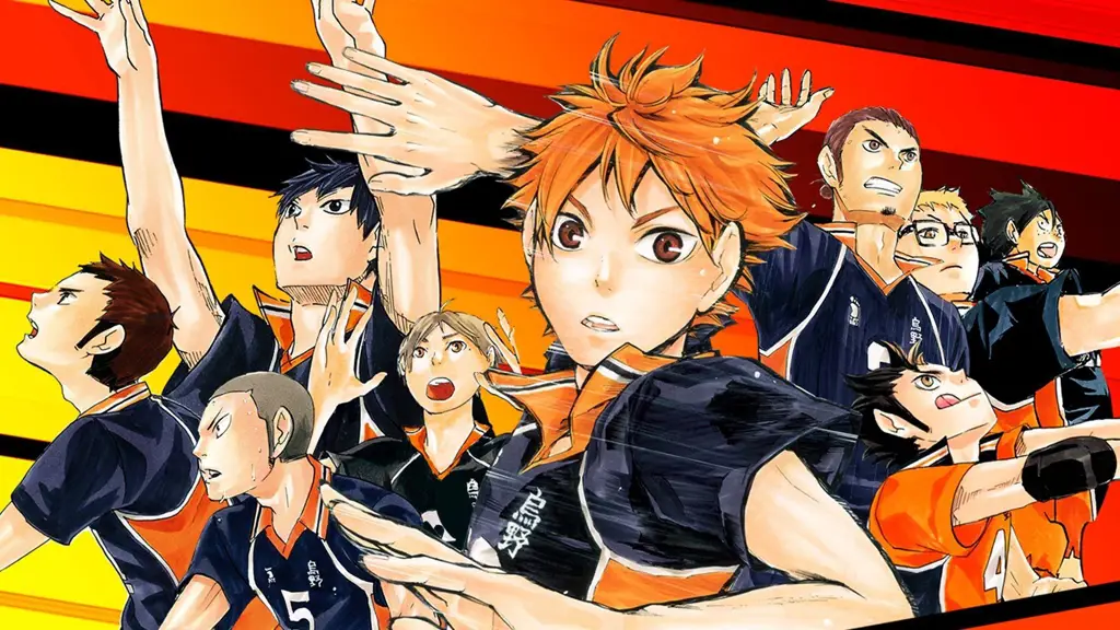 Aktifitas voli yang penuh semangat dan kompetitif Pertandingan voli anime yang seru