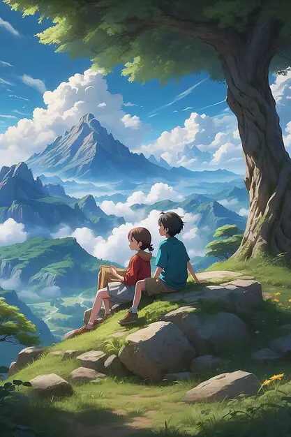 Karakter anime menonton matahari terbenam bersama Karakter anime menonton matahari terbenam bersama