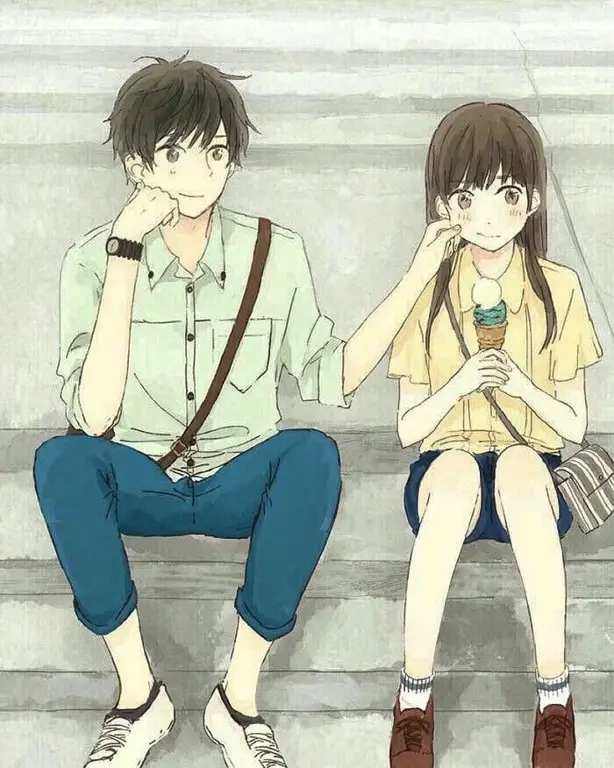 Pasangan anime yang menggemaskan Ilustrasi pasangan anime yang lucu