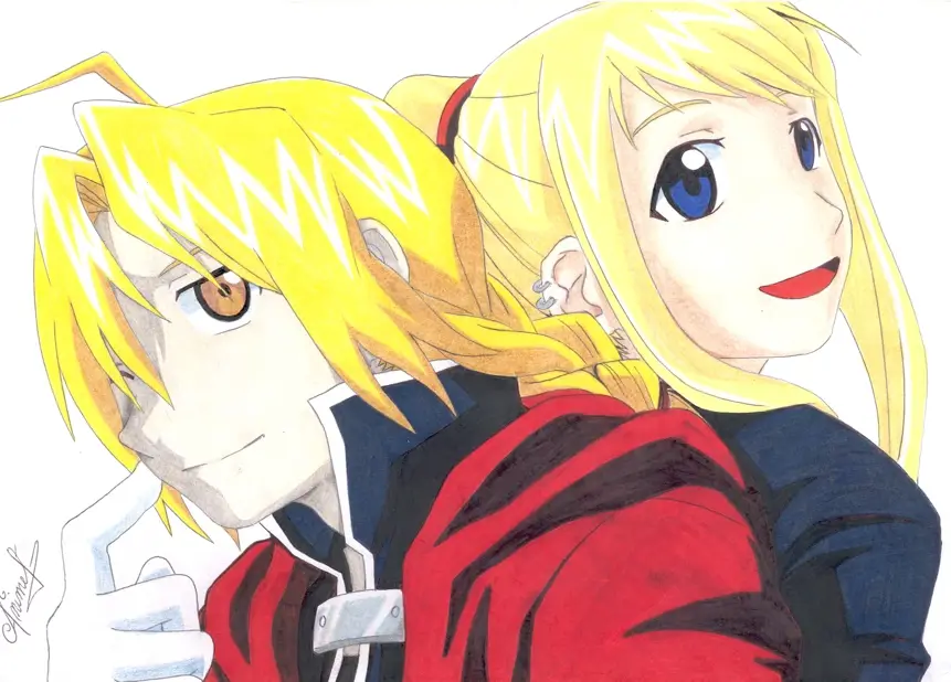 Pasangan Edward dan Winry dari Fullmetal Alchemist Edward Elric dan Winry Rockbell dalam fanart