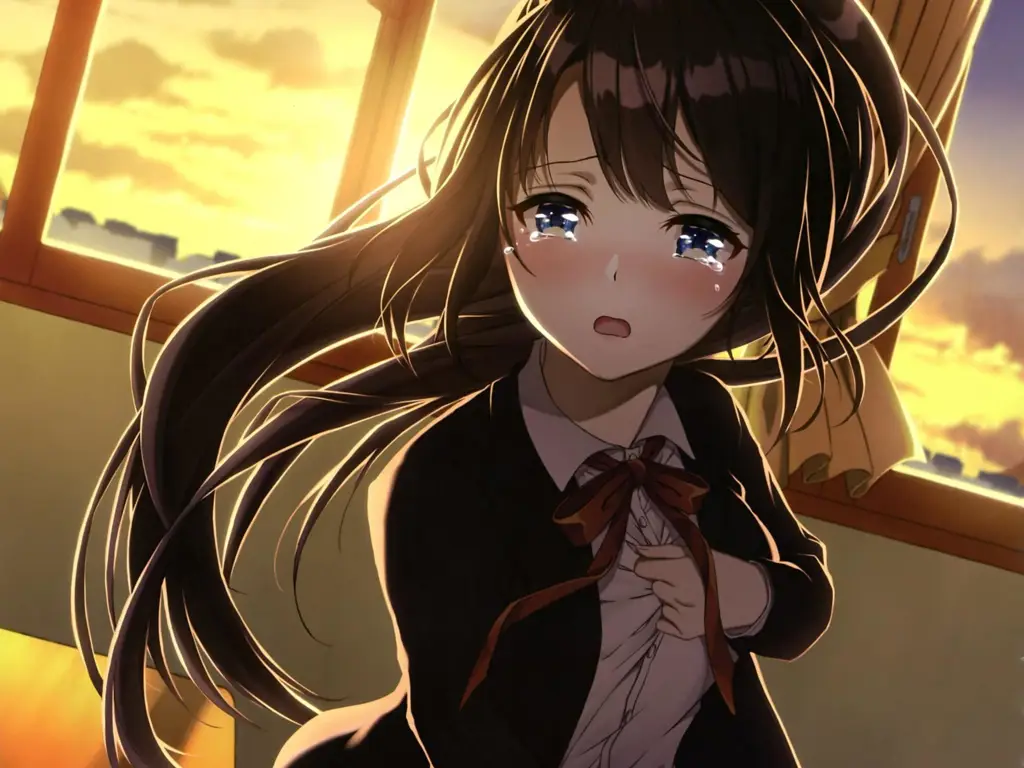 Ilustrasi gadis anime yang sedang patah hati Gadis anime yang sedang menangis