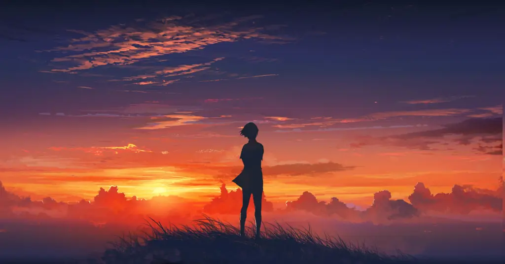 Momen Menikmati Matahari Terbenam Bersama Karakter anime menyaksikan matahari terbenam
