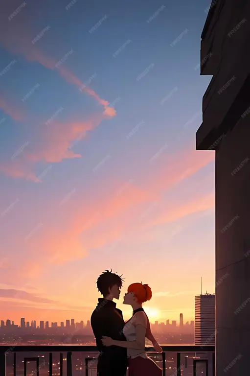 Ilustrasi pasangan anime yang romantis Ilustrasi pasangan anime romantis dengan gaya gambar yang indah