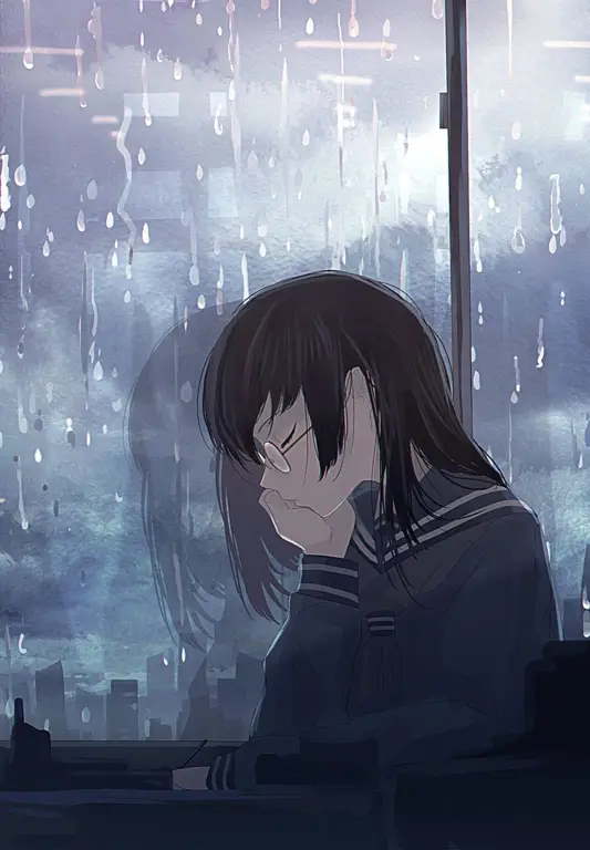 Kesedihan yang Mendalam Gambar gadis anime sendirian menangis
