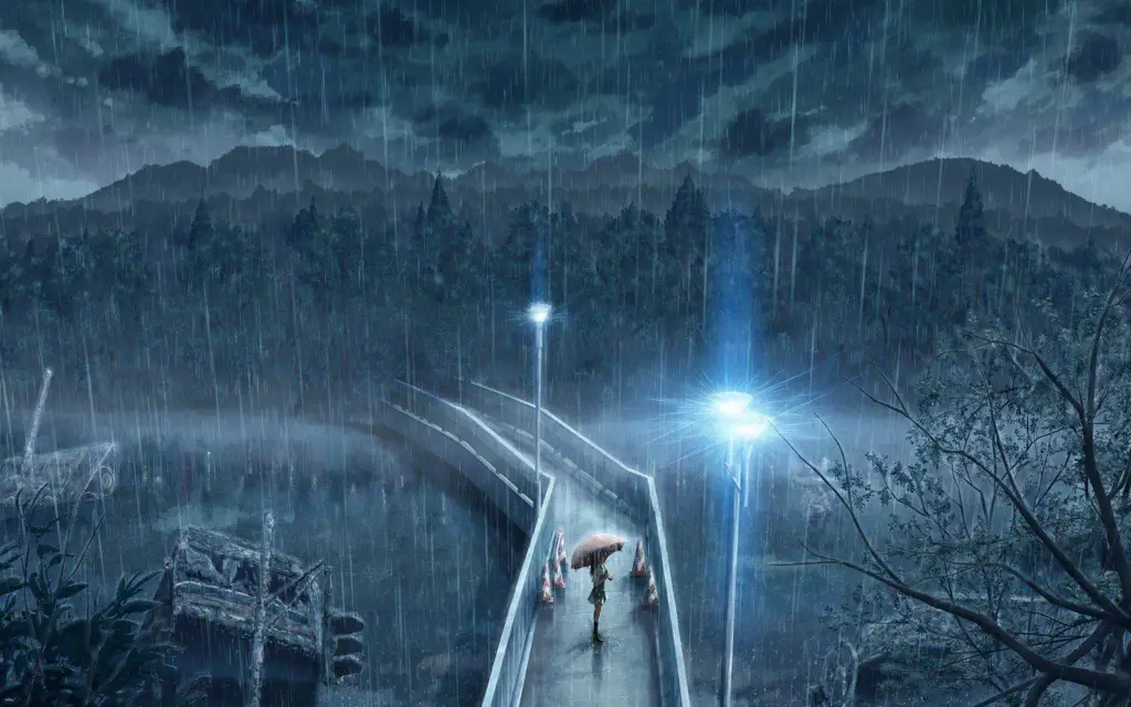 Pemandangan Anime yang Mencerminkan Kesedihan Gambar pemandangan malam hari yang hujan dalam anime
