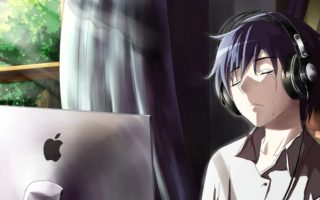 Kesendirian dan kesedihan yang mendalam Gambar seorang anak laki-laki anime menangis sendirian