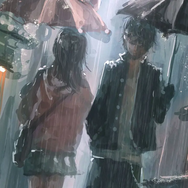 Kesunyian dan Kesedihan Gambar anime laki-laki sendirian di tengah hujan