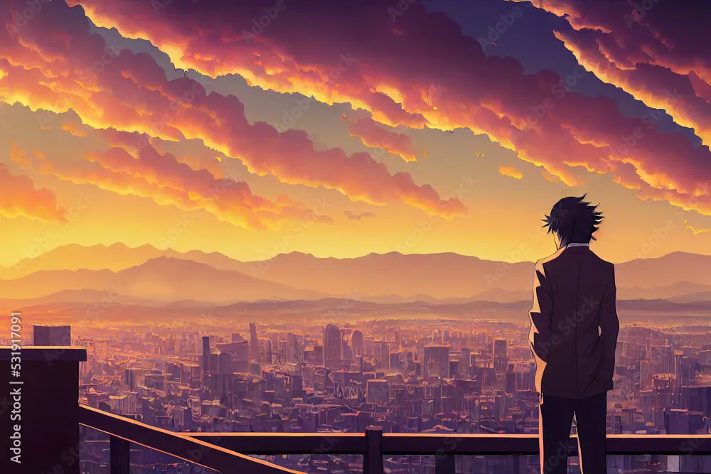 Harapan di Tengah Kesedihan Gambar karakter anime melihat matahari terbenam