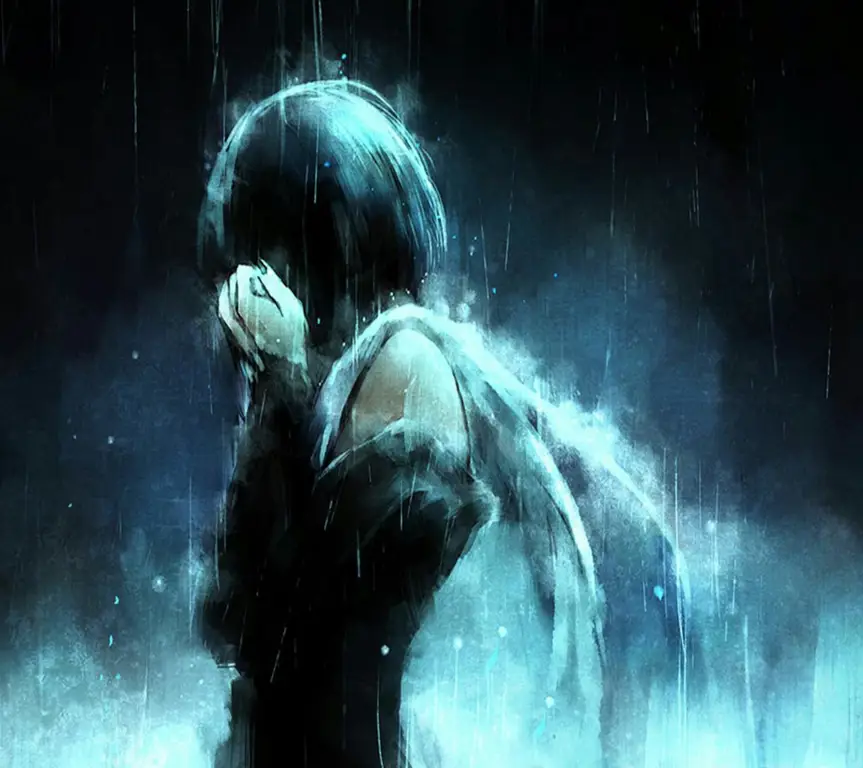 Kesedihan yang mendalam dalam anime putus cinta Gambar seorang gadis anime yang sedang menangis sedih