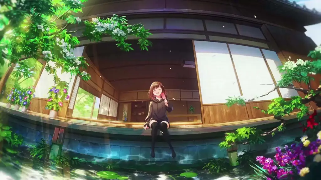 Gambar gadis anime imut sedang bersantai