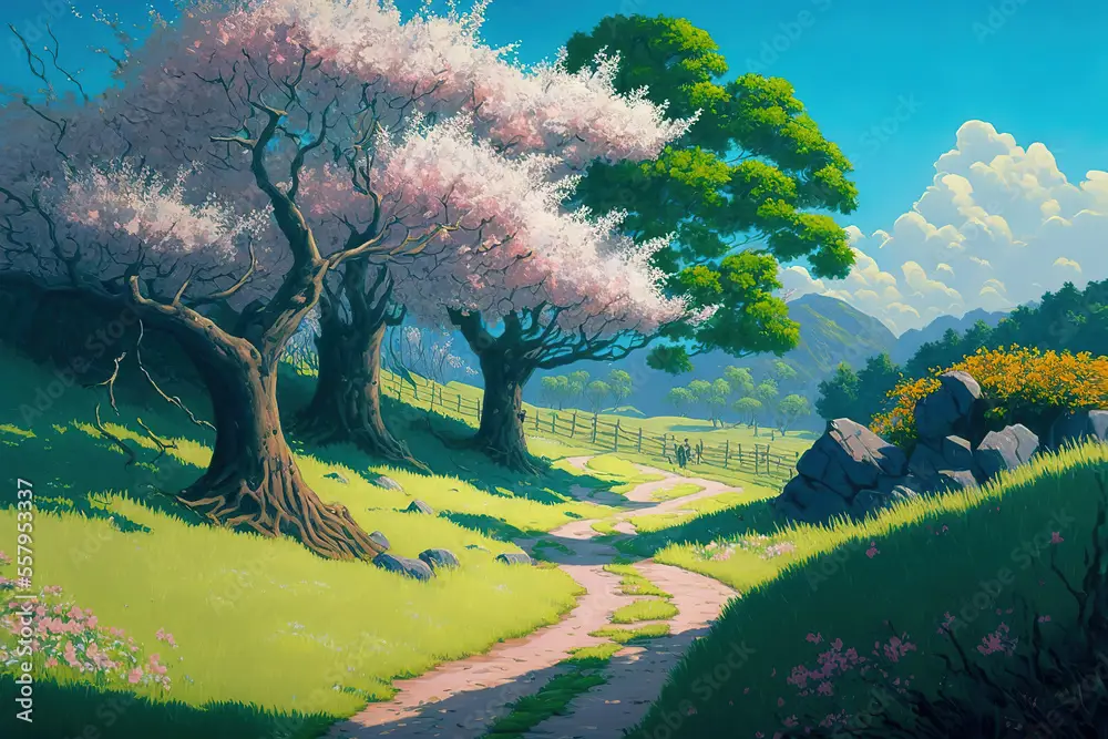 Suasana Musim Semi Anime Pemandangan musim semi yang indah dalam gaya anime