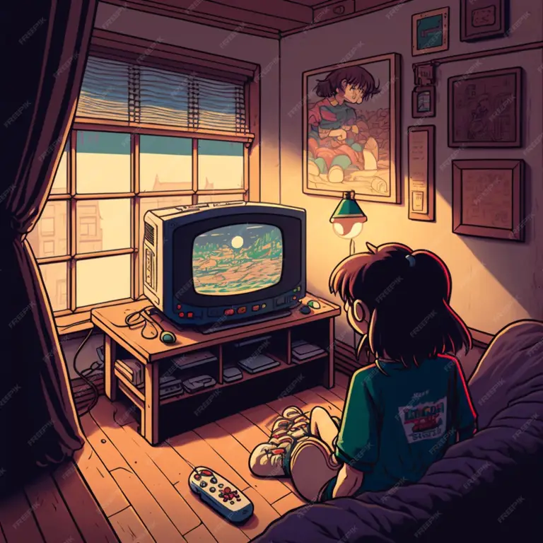 Menikmati Anime di Rumah Gambar orang menonton anime di rumah