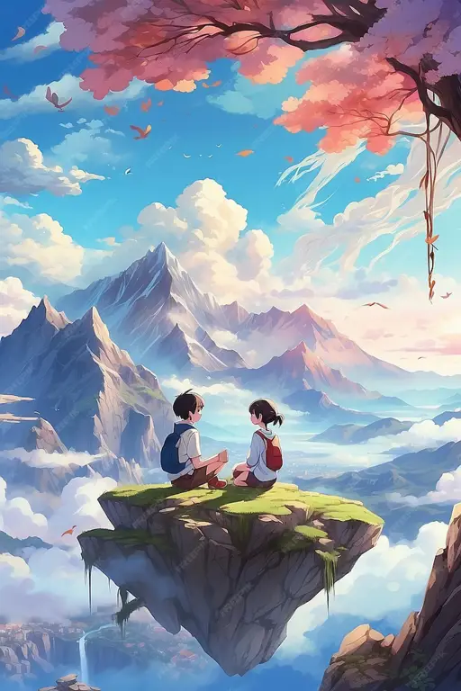 Momen Bahagia di Anime Romantis Pasangan anime bahagia menyaksikan matahari terbenam
