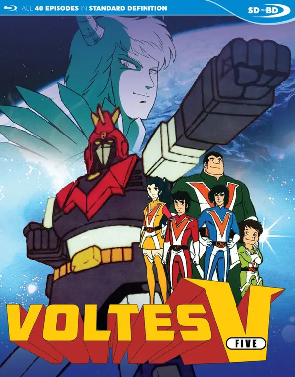 Para anggota tim Voltes V dan robot Voltes V yang gagah Tim Voltes V dan robotnya