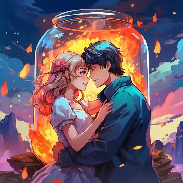Adegan Romantis Anime Karakter anime dalam latar romantis