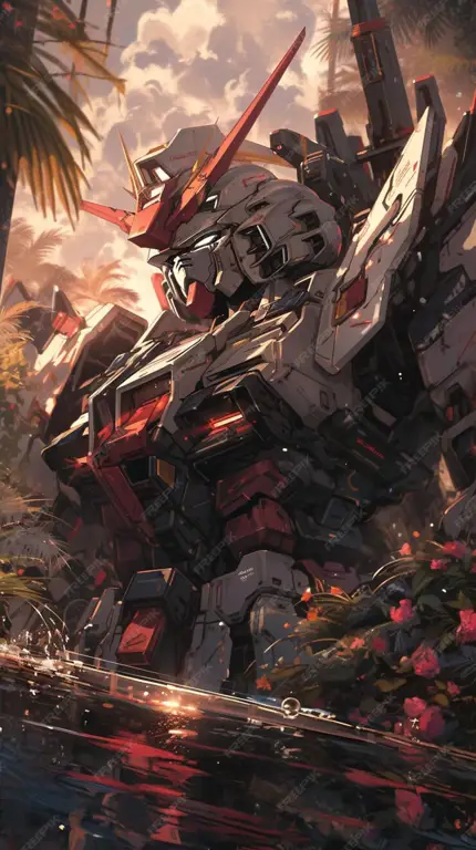 Desain Robot Anime Modern Gambar robot anime modern dengan desain yang kompleks dan detail