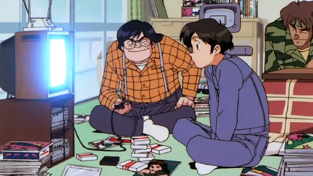 Menikmati Anime Bersama Teman Karakter anime sedang menonton TV bersama