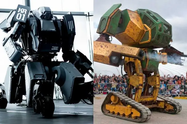 Adegan pertarungan robot raksasa yang epik Robot raksasa bertarung dalam anime