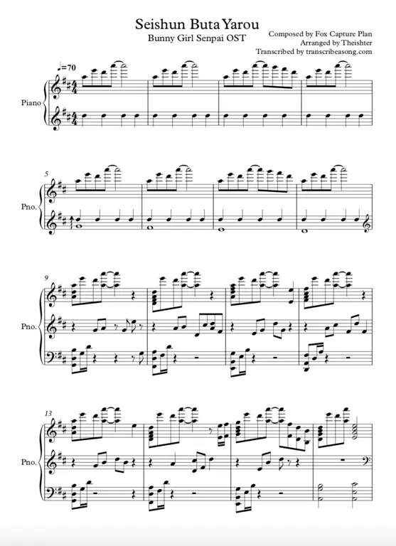 Not Musik Anime yang Menyentuh Gambar not musik anime