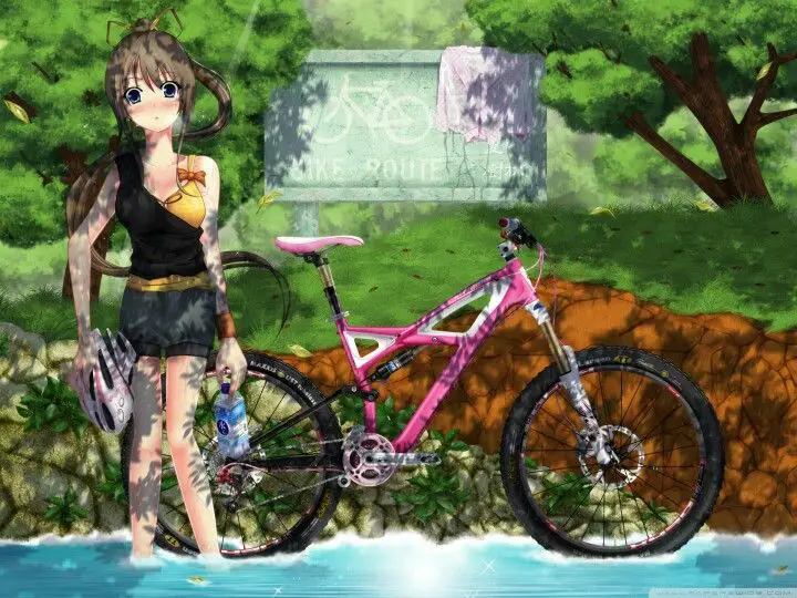 Karakter anime bersepeda di alam