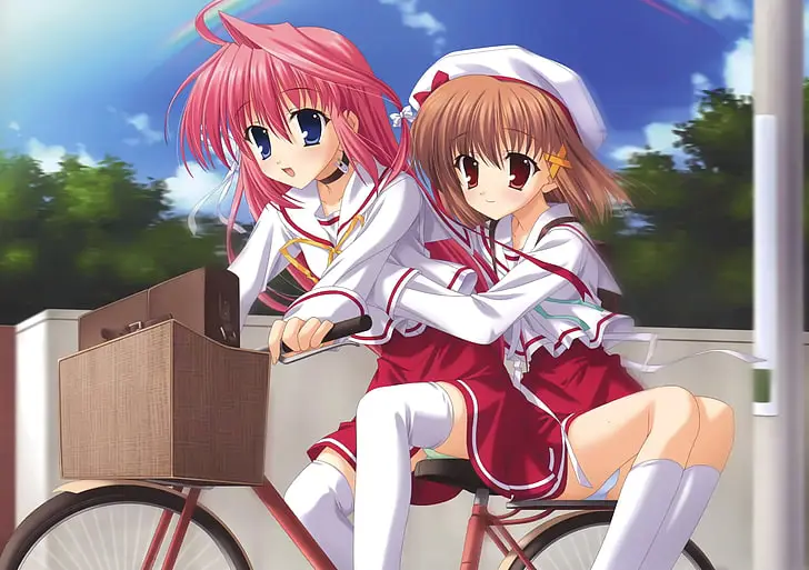 Karakter anime berpetualang dengan sepeda Karakter anime sedang bersepeda