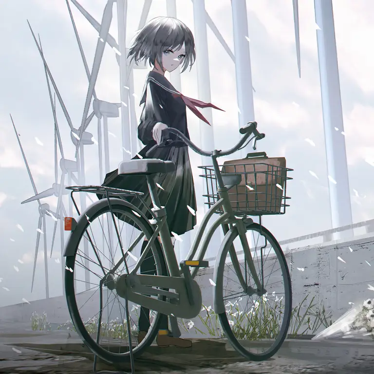 Petualangan Sepeda di Alam Gadis anime sedang bersepeda di alam yang indah