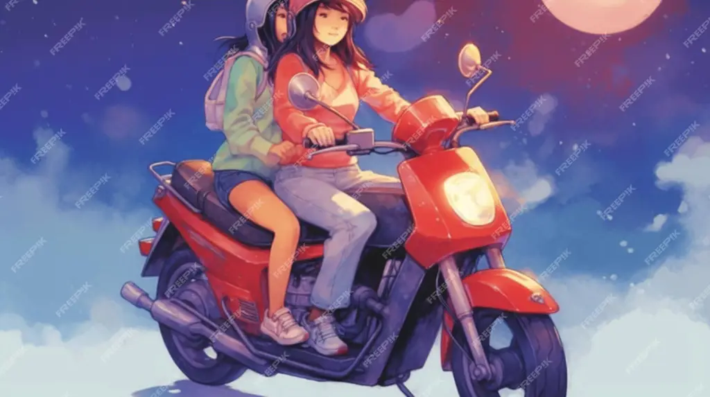 Momen romantis bersepeda saat matahari terbenam dalam anime Pasangan anime bersepeda saat matahari terbenam