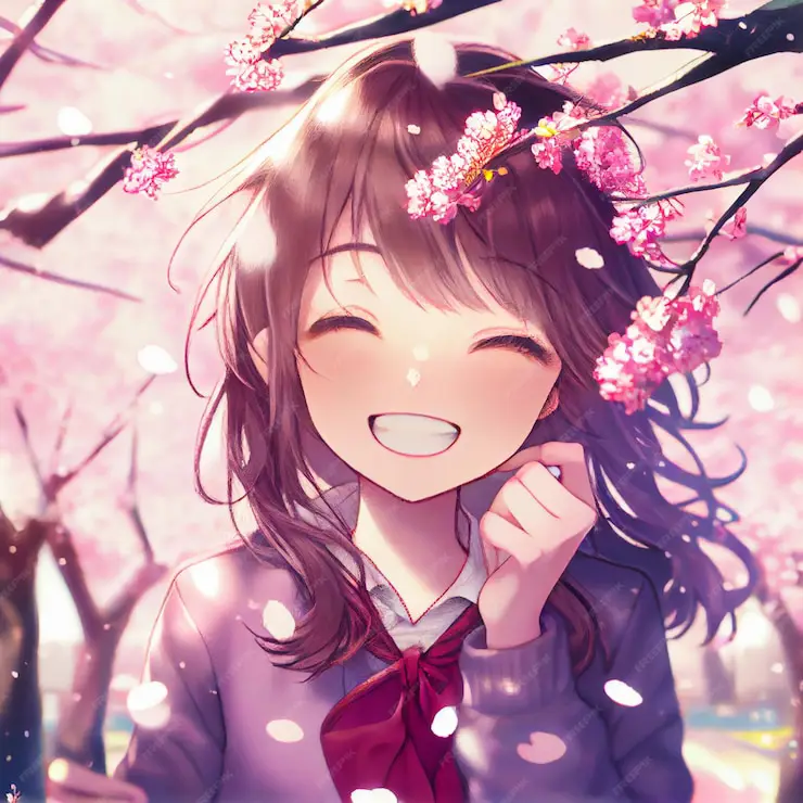 Keindahan dan ketenangan dalam anime naik sepeda Gadis anime bersepeda di tengah bunga sakura