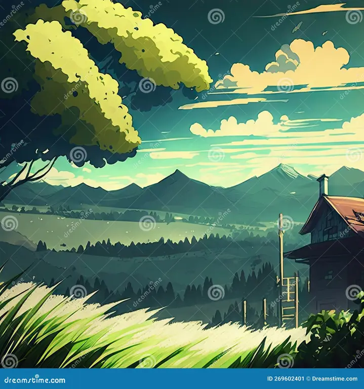 Pemandangan Alam Indonesia dalam Gaya Anime Pemandangan alam Indonesia bergaya anime