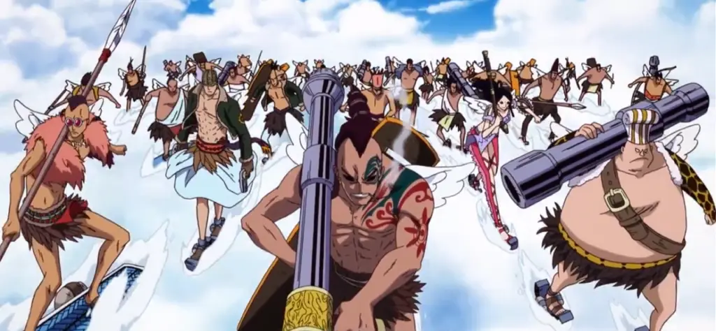 Petualangan di Langit: Eksplorasi Skypiea dan kekuatan baru Luffy Gambar-gambar dari pulau Skypiea, makhluk-makhluk aneh, dan pertarungan di langit.