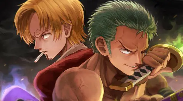 Zoro dan Sanji: Kesetiaan dan Keahlian yang Tak Tertandingi Gambar Roronoa Zoro dan Sanji, dua karakter penting dalam kartun One Piece