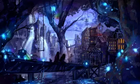 Suasana Magis Malam Hari di Dunia Anime Pemandangan malam yang magis dalam anime