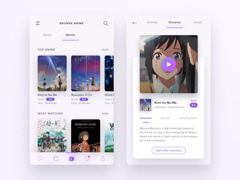 Antarmuka Aplikasi yang Ramah Pengguna Antarmuka aplikasi streaming anime yang mudah digunakan